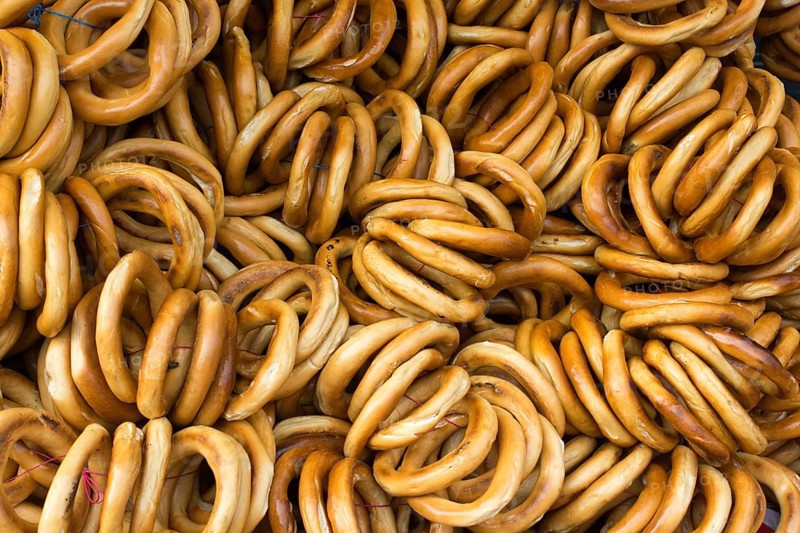Turkish simits/bagels without sesame in the view
