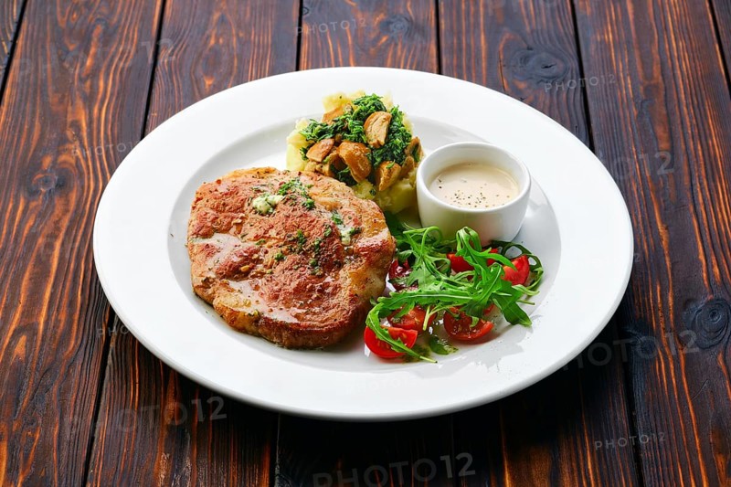 Fried chop pork cutlet with mashed potato and