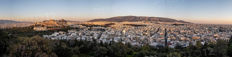 PanoramaView from Philopappos Hill over the city at sunset