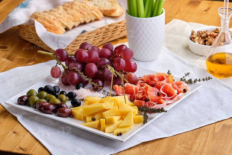 Set of various appetizers for wine