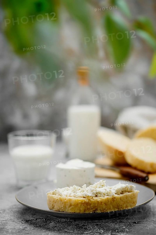 Healthy breakfast with homemade yeast-free bread