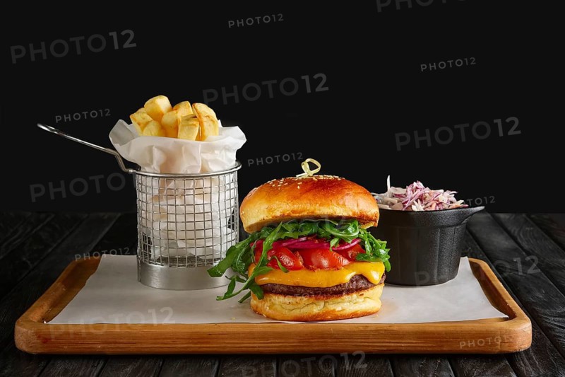 Juicy beef burger with lingonberry sauce
