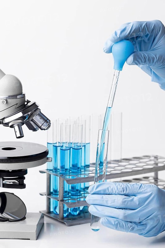 Front view blue chemical substances lab