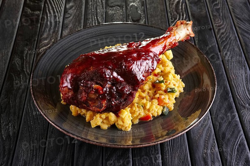 Roast turkey thigh with rice and zuccini