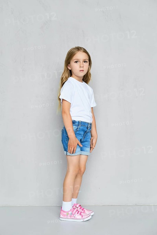 Little child girl in white t-shirt