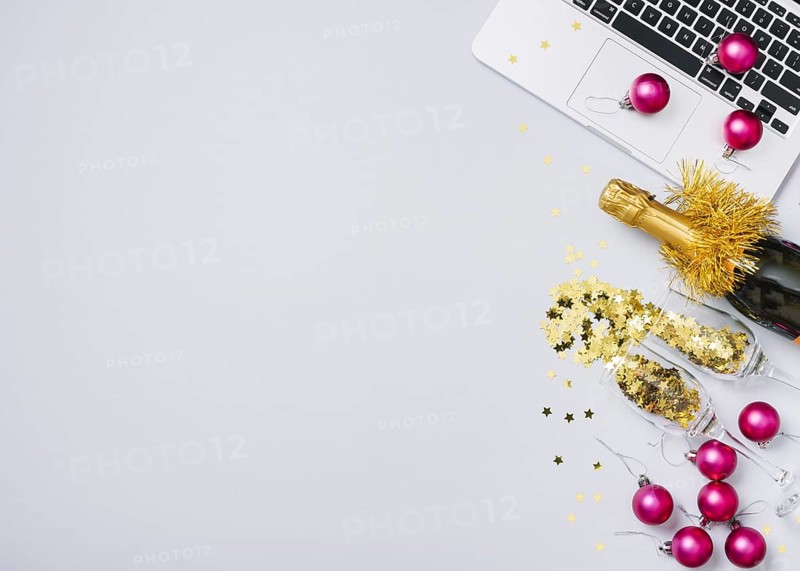 Champagne bottle with laptop table