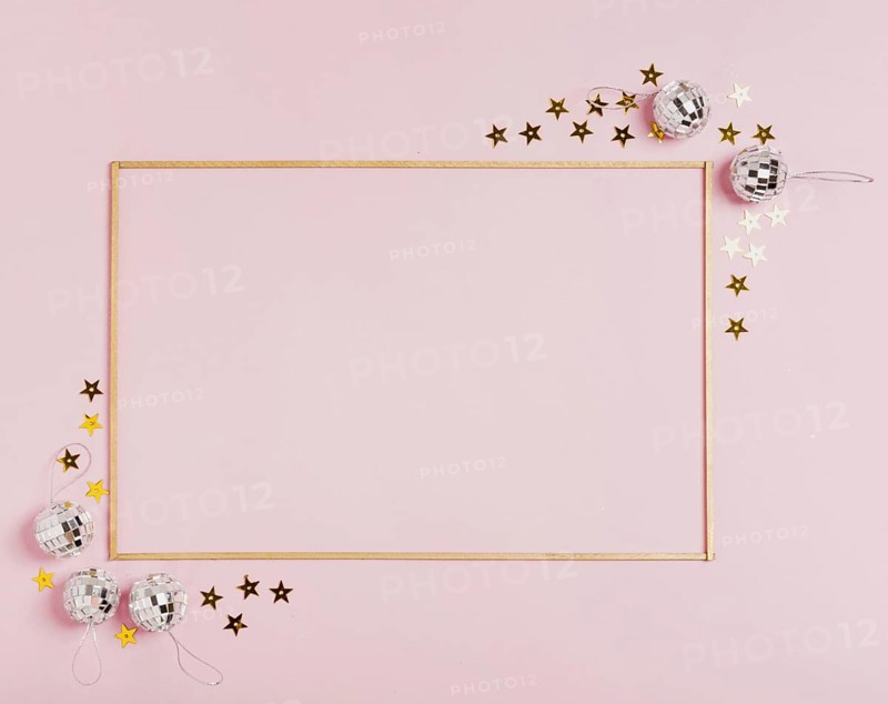 Cute frame with christmas balls pink background