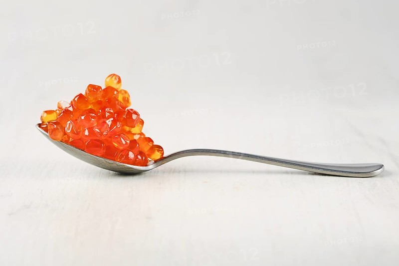 Spoon with salmon red caviar