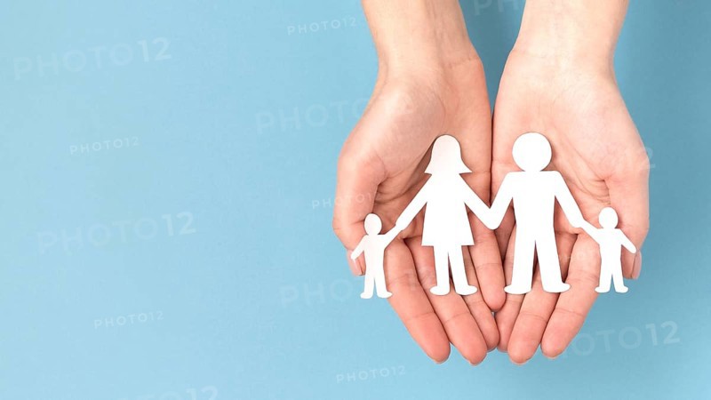 Flat lay cute family concept arrangement with copy space