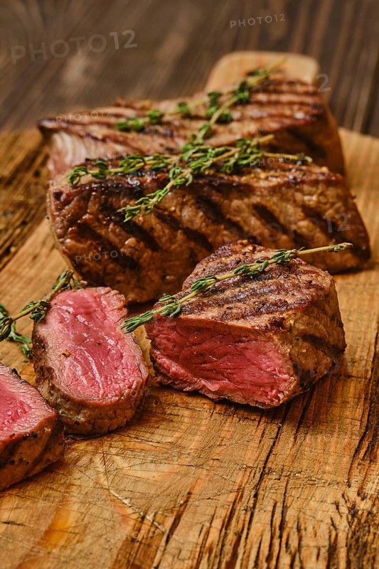 Closeup view of medium rare beef steak