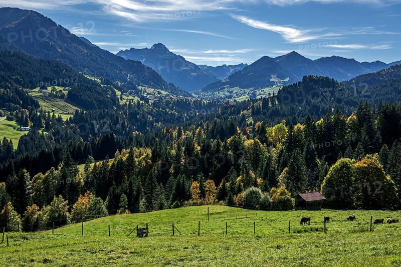 View from the alpine pasture behind the Enge into Kleinwalsertal