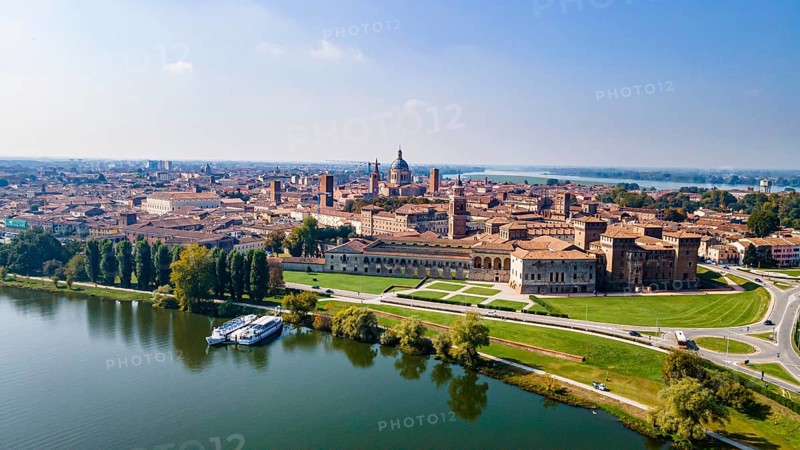 Aerial of the Unesco world heritage site the city of Mantua