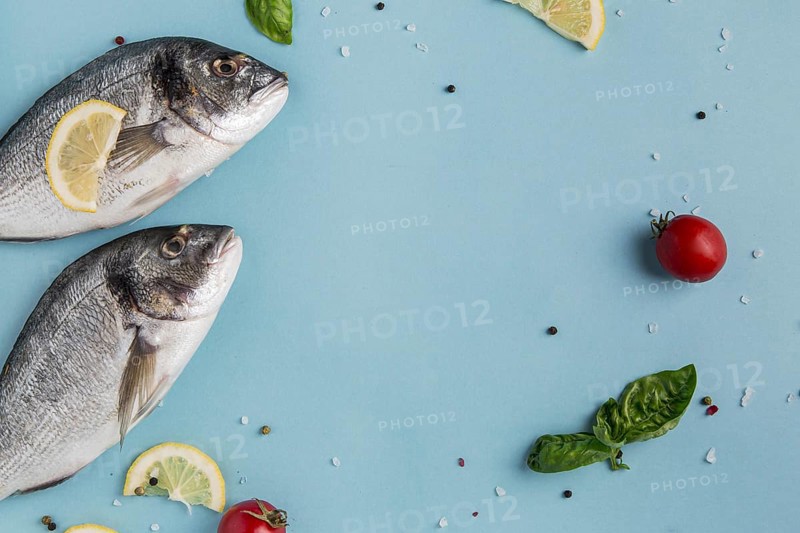 Uncooked seafood fish veggies. Resolution and high quality beautiful photo