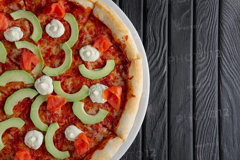 Pizza with salmon