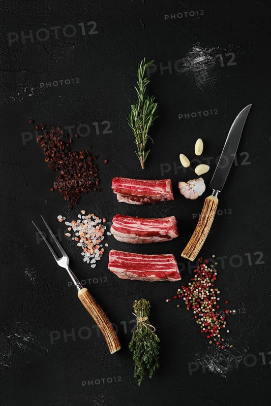 Top view of raw beef short ribs