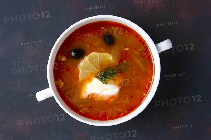 Portion of traditional ucrainian solyanka soup