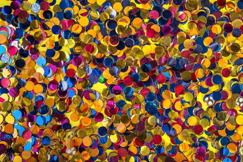 Party composition with colorful confetti