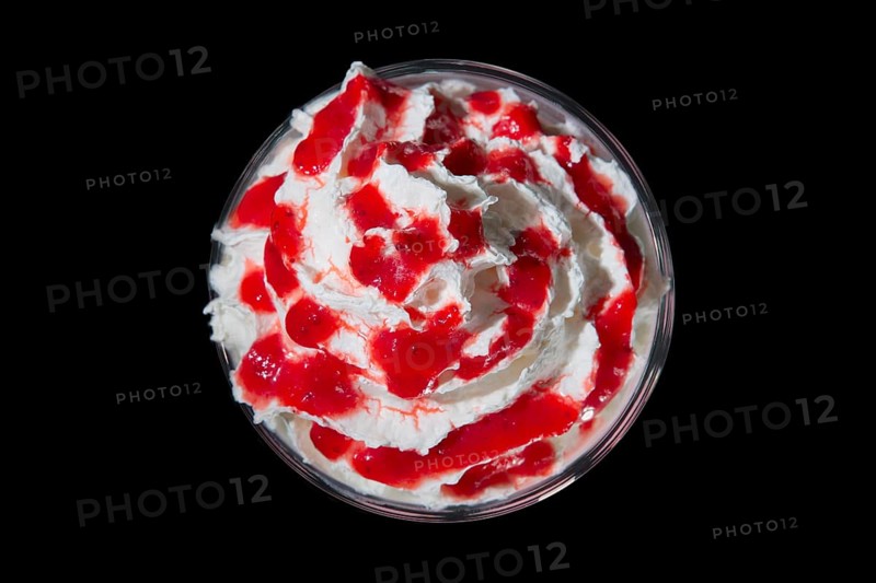 Top view of glass of smoothies isolated on black