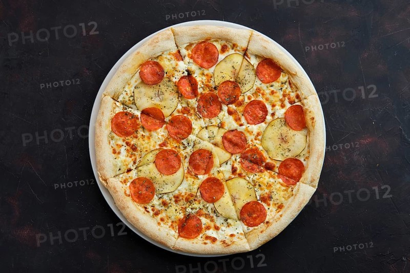 Top view of pizza with sausage