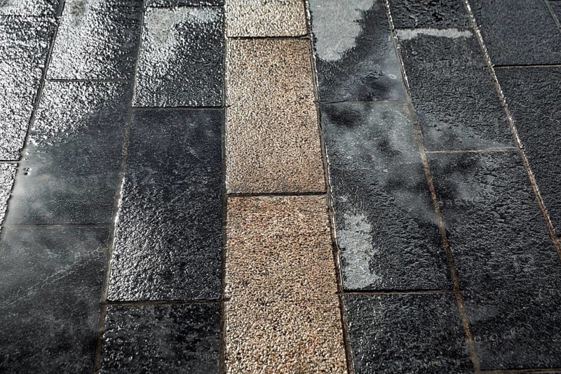 Rain-soaked footpath