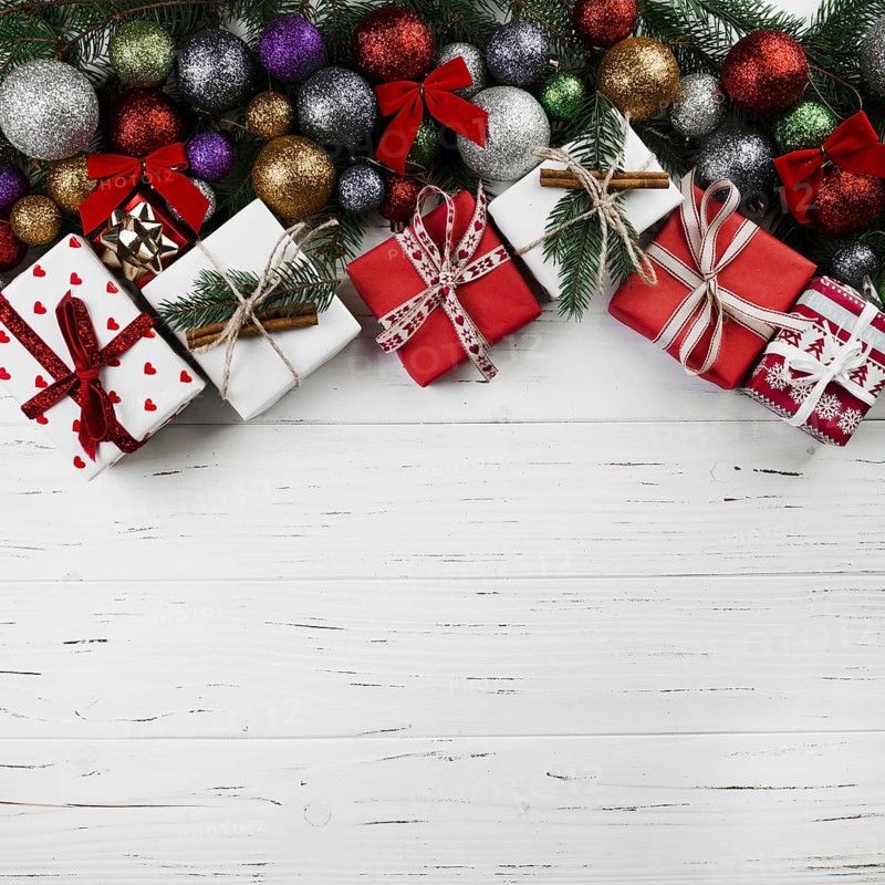 Christmas composition of gift boxes and baubles