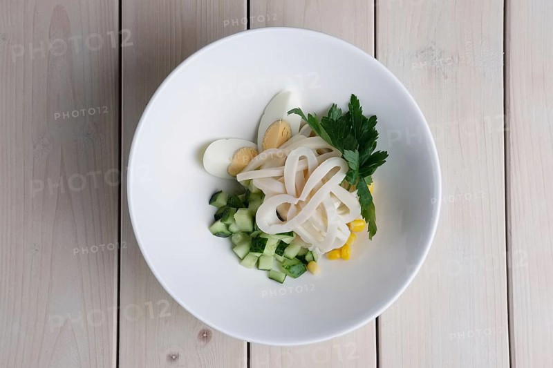 Top view of salad with squid