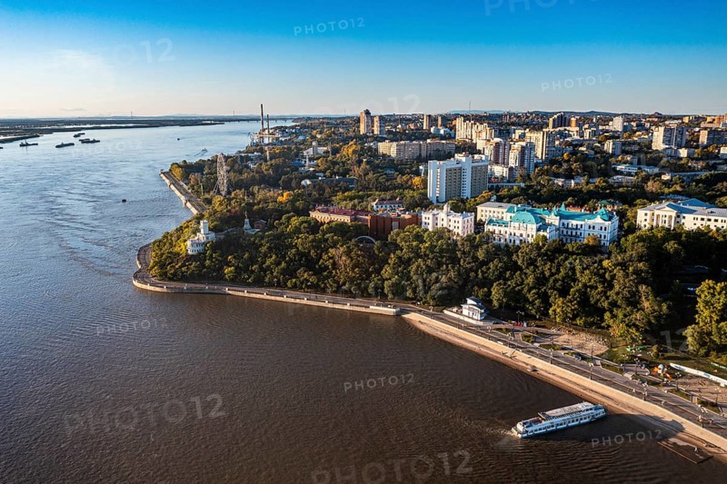 Aerial of Khabarovsk and the Amur river