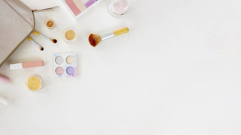Copy space bag with cosmetics desk