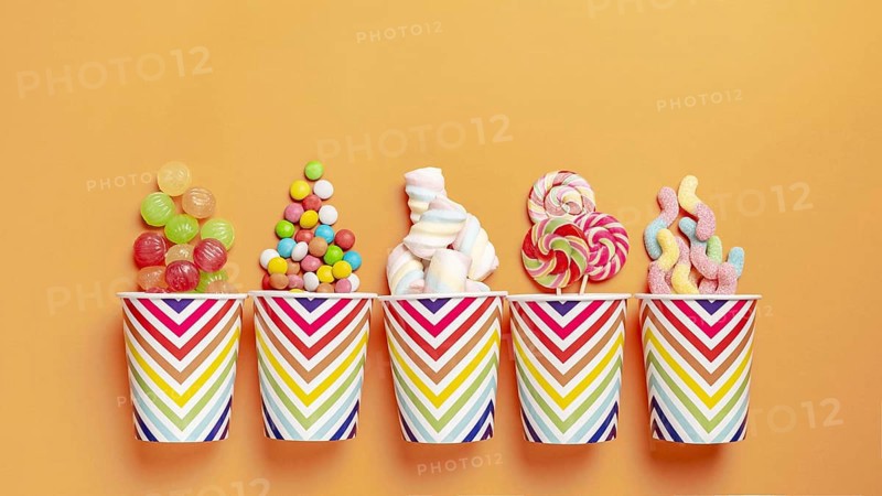 Flat lay delicious colorful candies