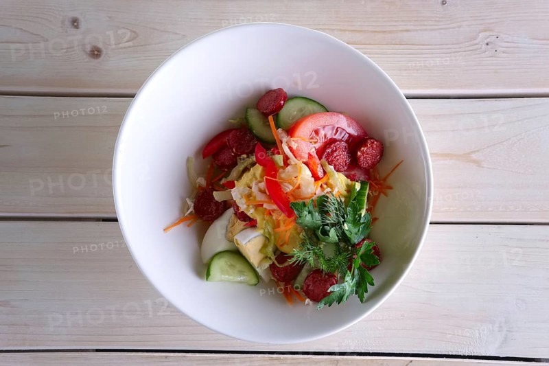 Salad with homemade sausage