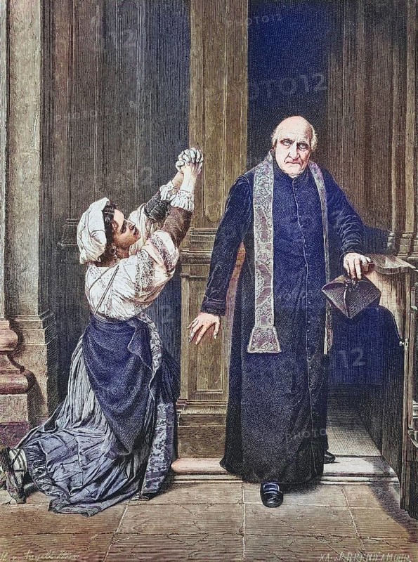 Woman and priest at the confessional