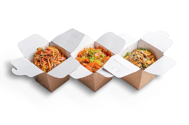 Variety of noodle in take away cardboard box