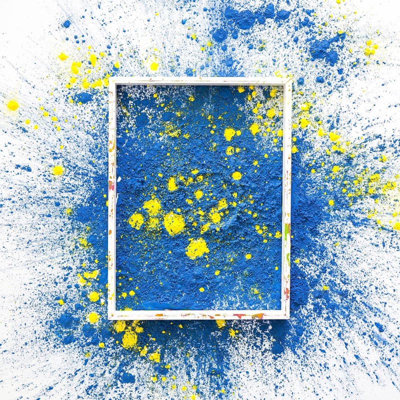 Photo frame blue yellow bright dry colors