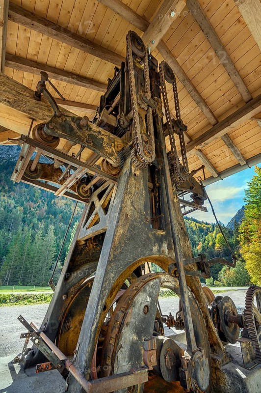 Gear train of an old wood sawing machine