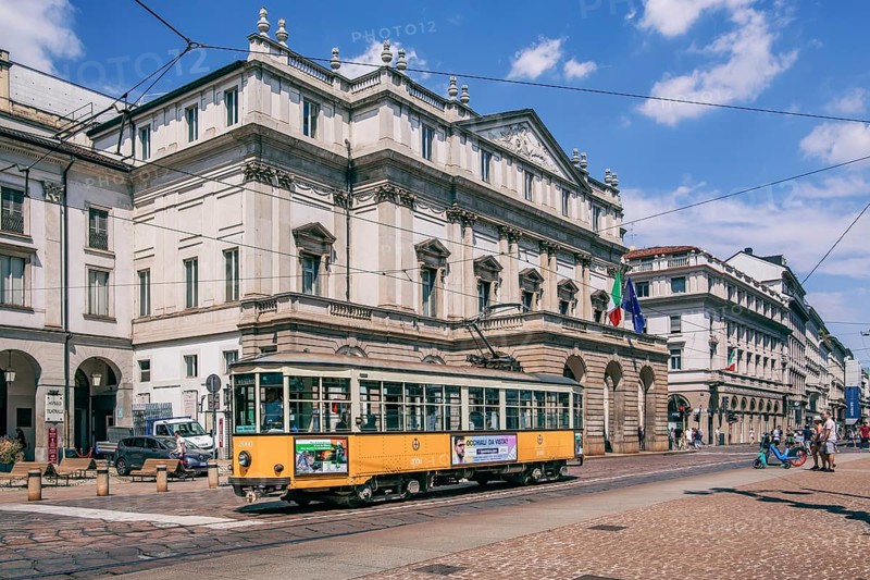 Historic tram in front of La Scala in Milan
