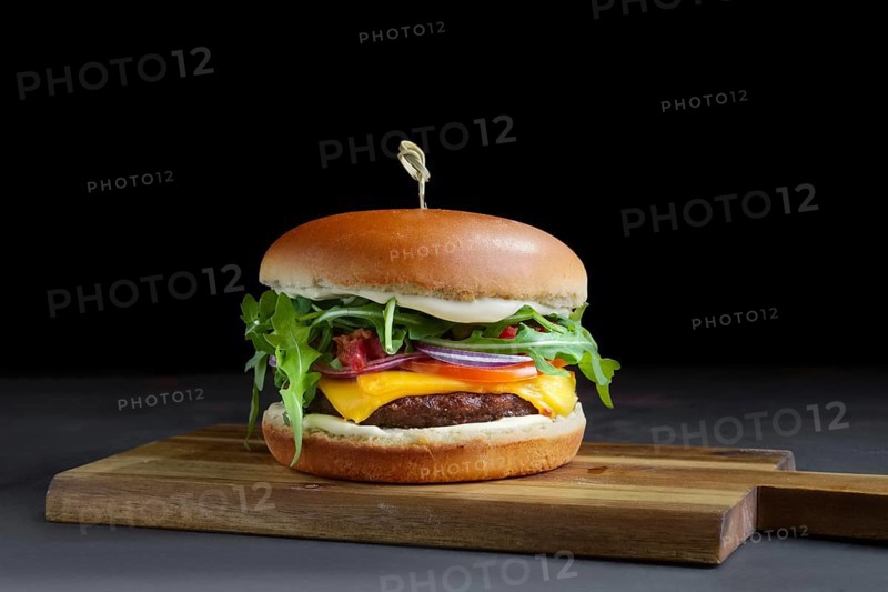 Tasty grilled beef burger with lettuce