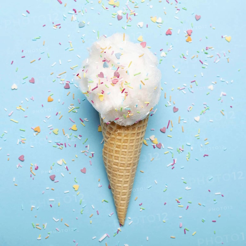 Close up view cotton candy ice cream cone