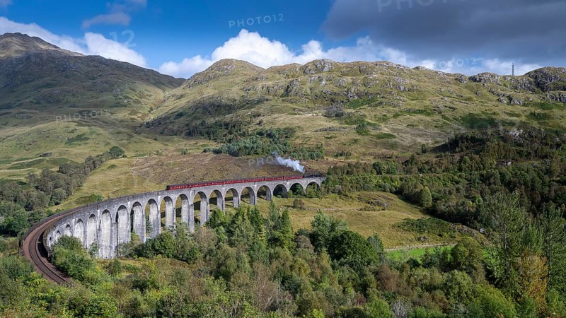 Glenfinnan Viaduct from the Harry Potter films with steam locomotive