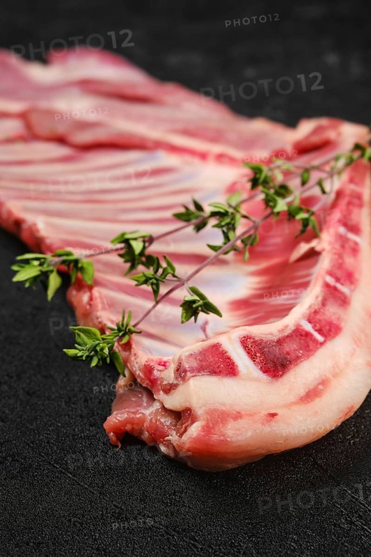 Closeup view of raw fresh lamb ribs