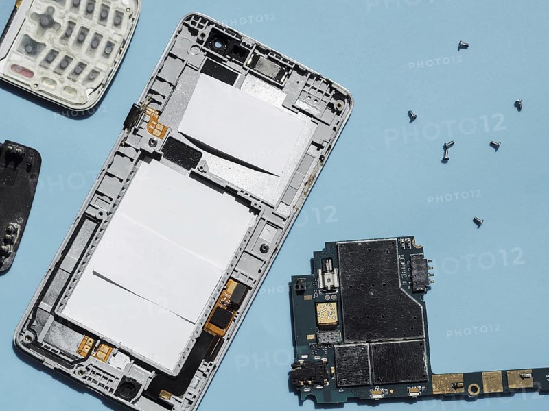 Flat lay disassembled phone