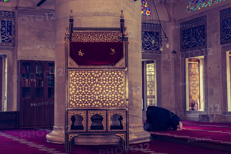 Wooden minbar sermon pulpit of Ottoman times in mosque
