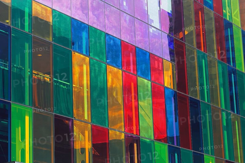 Colorful windows of the Palais des congres de Montreal