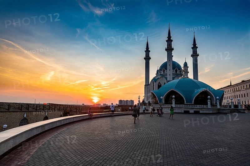 Kul Sharif Mosque in the Kremlin at sunset