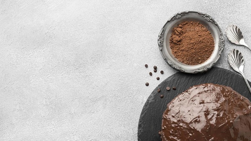 Top view chocolate cake with cocoa powder copy space. Resolution and high quality beautiful photo