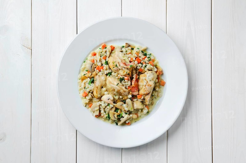 Top view of steamed chicken meat with rice