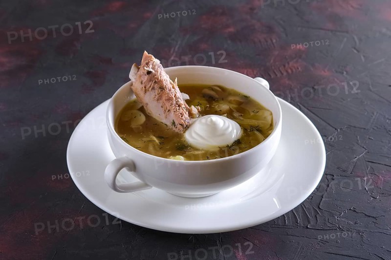 Beef bouillon with meat on a bone