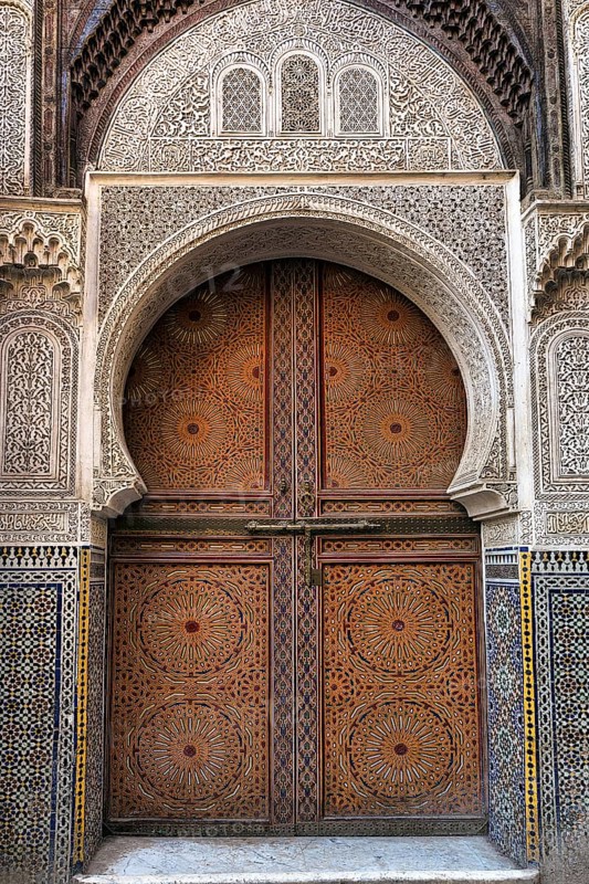 Wooden door with carvings