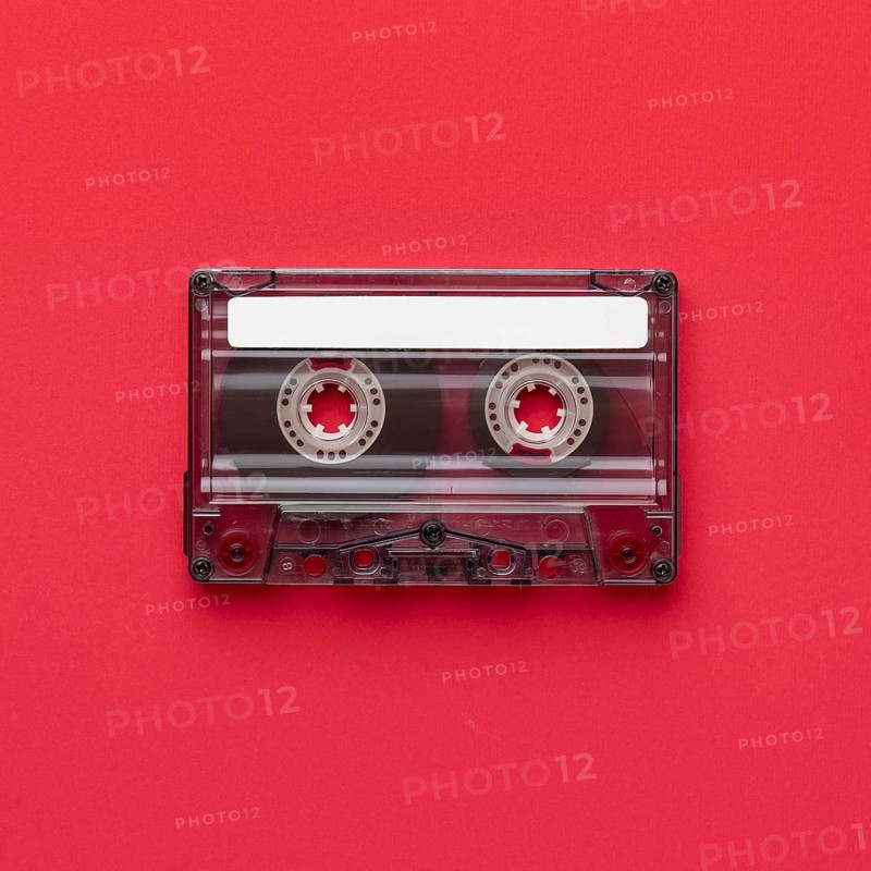 Flat lay minimalist vintage cassette tape