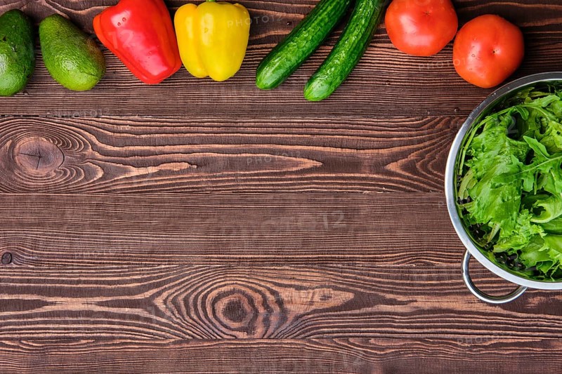 Fresh vegetables on wooden table