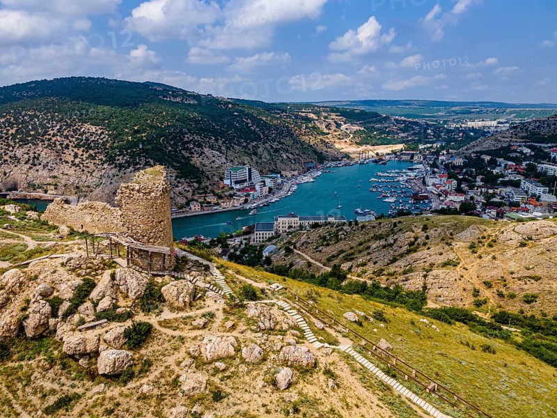 Aerial of the castle and bay of Balaklava